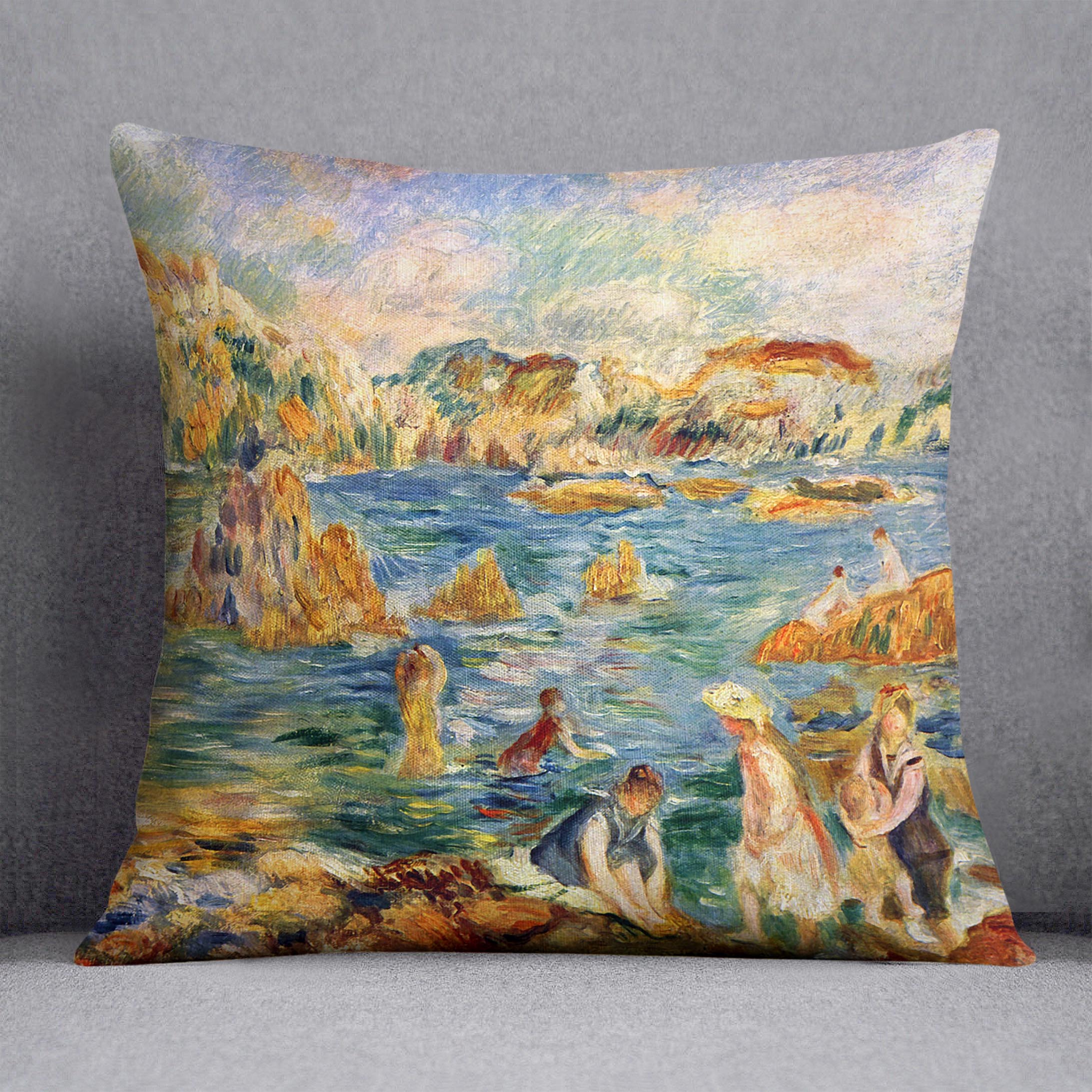 At the beach of Guernesey by Renoir Cushion