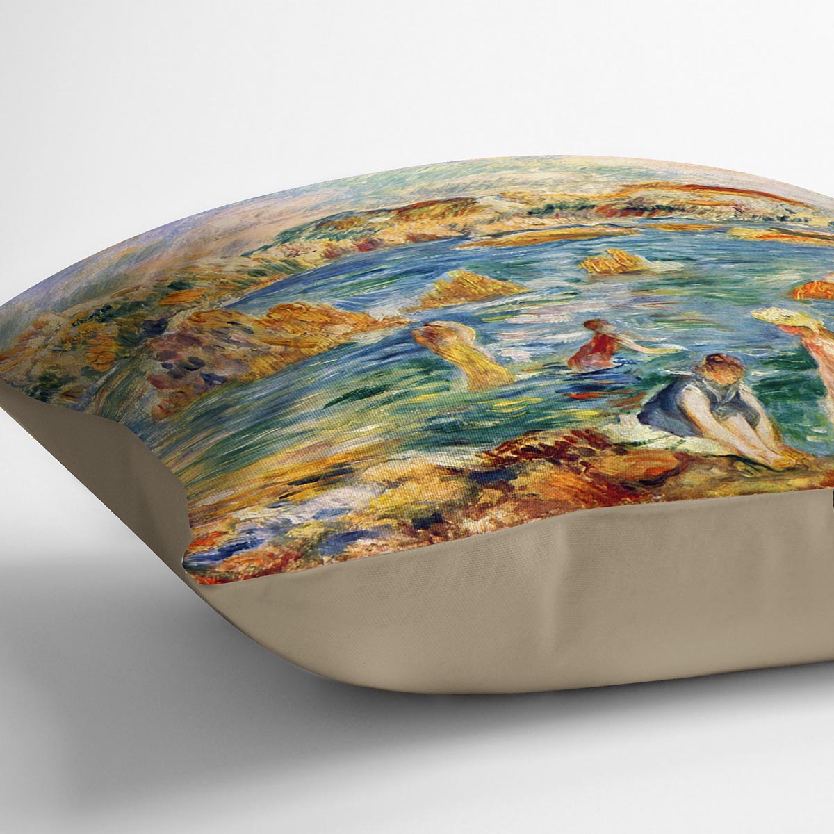 At the beach of Guernesey by Renoir Cushion