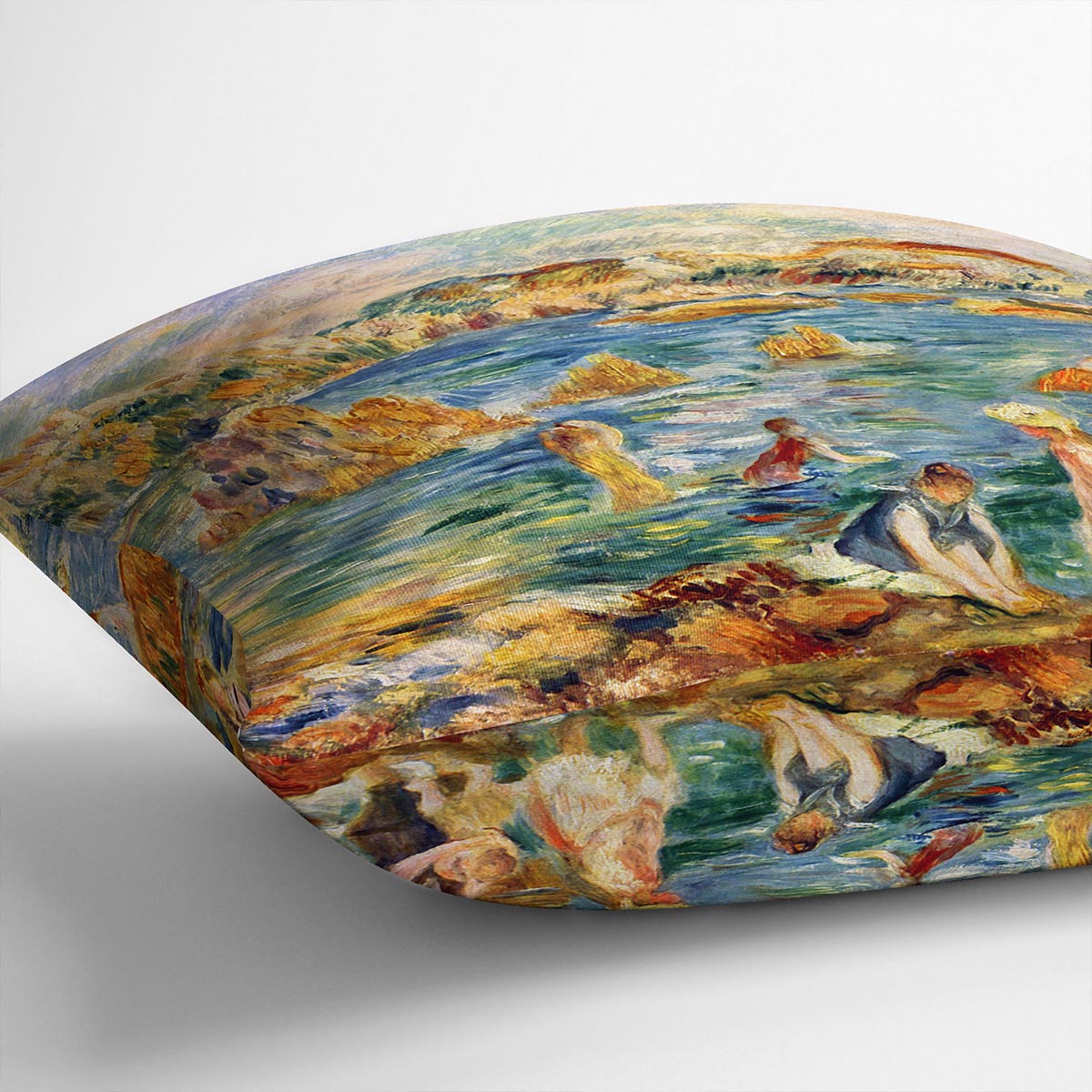 At the beach of Guernesey by Renoir Cushion