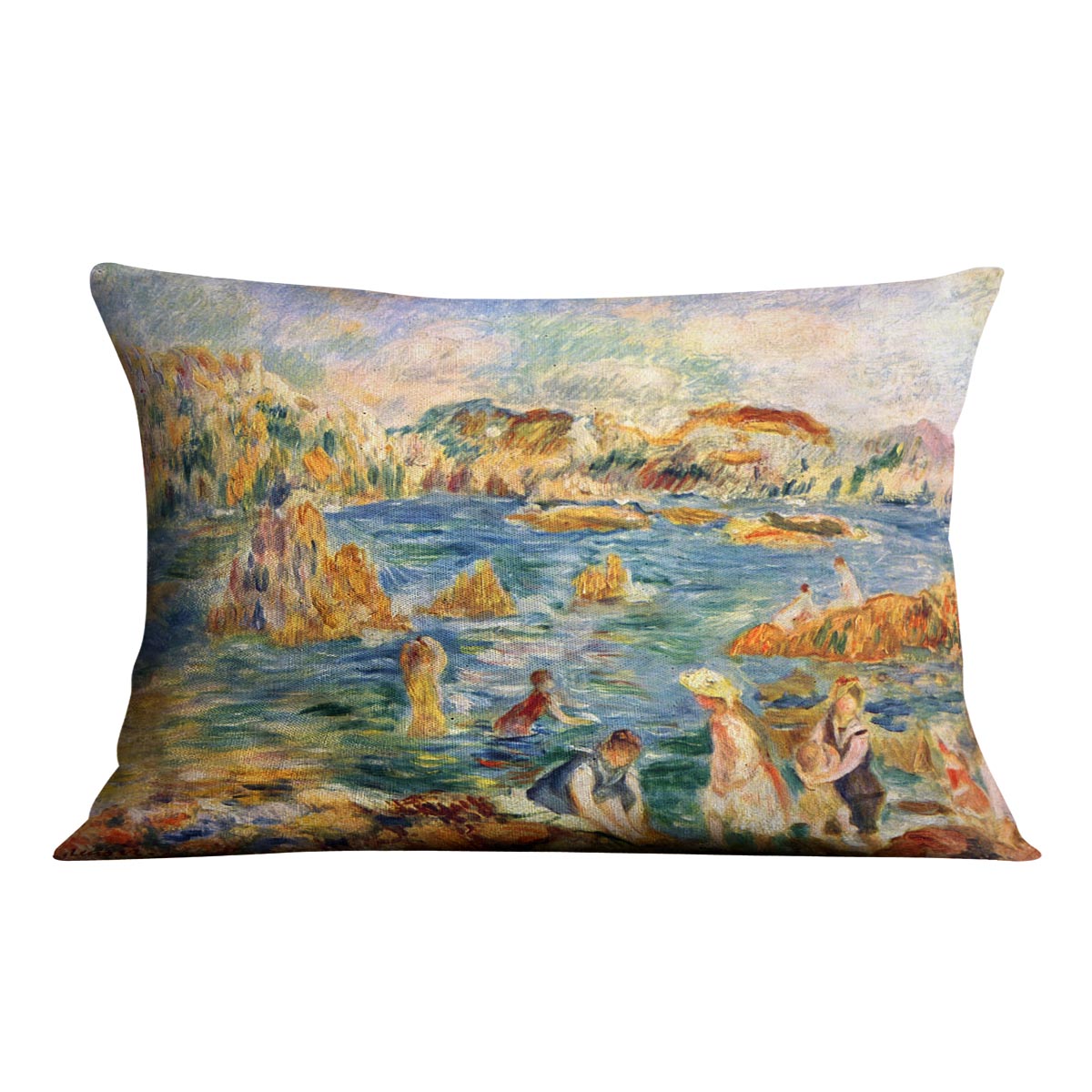At the beach of Guernesey by Renoir Cushion