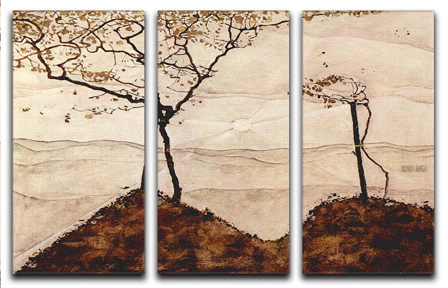 Autumn sun and trees by Egon Schiele 3 Split Panel Canvas Print - Canvas Art Rocks - 1