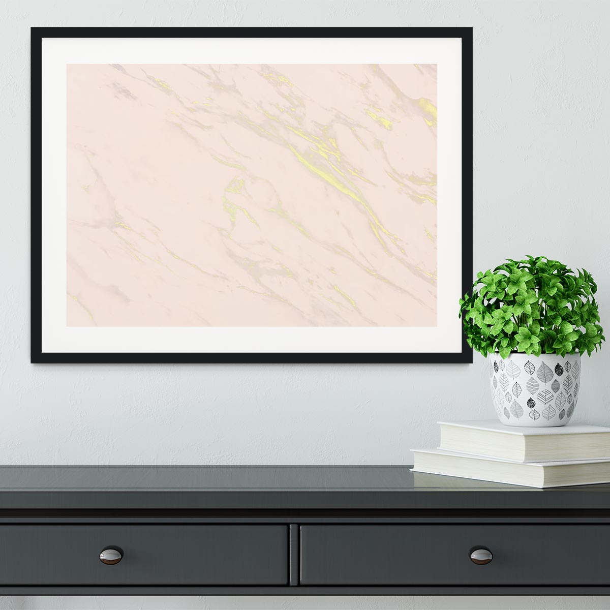 Baby Pink Marble with Gold Veins Framed Print - Canvas Art Rocks - 1