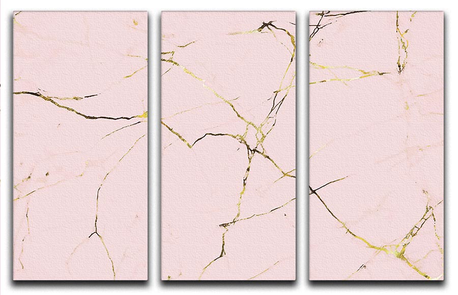 Baby Pink and Gold Marble 3 Split Panel Canvas Print - Canvas Art Rocks - 1