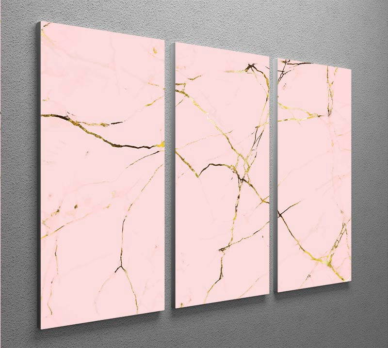 Baby Pink and Gold Marble 3 Split Panel Canvas Print - Canvas Art Rocks - 2