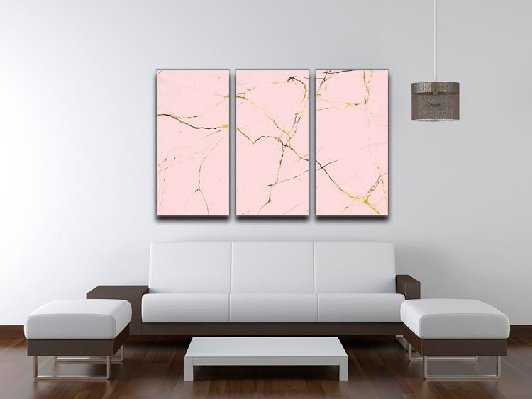 Baby Pink and Gold Marble 3 Split Panel Canvas Print - Canvas Art Rocks - 3