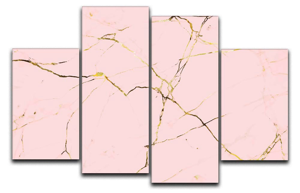 Baby Pink and Gold Marble 4 Split Panel Canvas - Canvas Art Rocks - 1