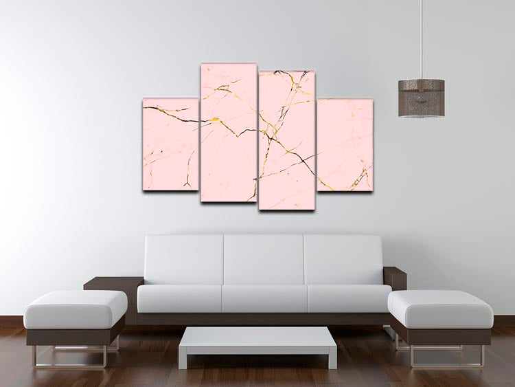 Baby Pink and Gold Marble 4 Split Panel Canvas - Canvas Art Rocks - 3