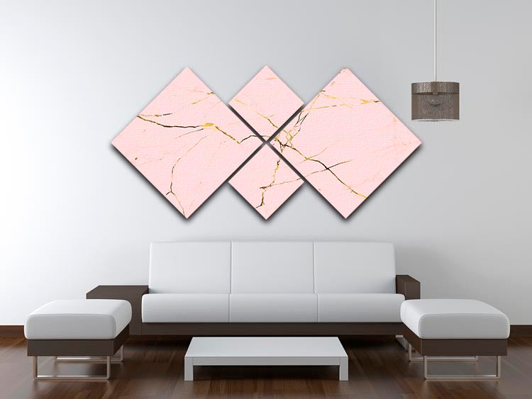 Baby Pink and Gold Marble 4 Square Multi Panel Canvas - Canvas Art Rocks - 3