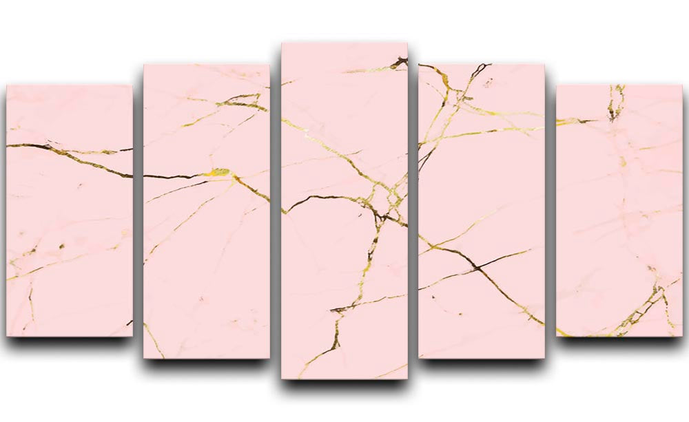 Baby Pink and Gold Marble 5 Split Panel Canvas - Canvas Art Rocks - 1