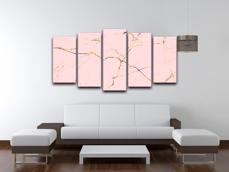 Baby Pink and Gold Marble 5 Split Panel Canvas - Canvas Art Rocks - 3