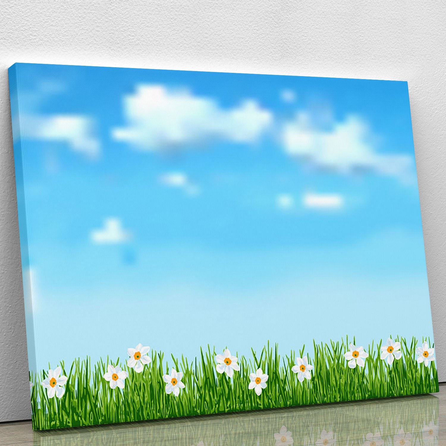 Background with grass and white flowers Canvas Print or Poster - Canvas Art Rocks - 1