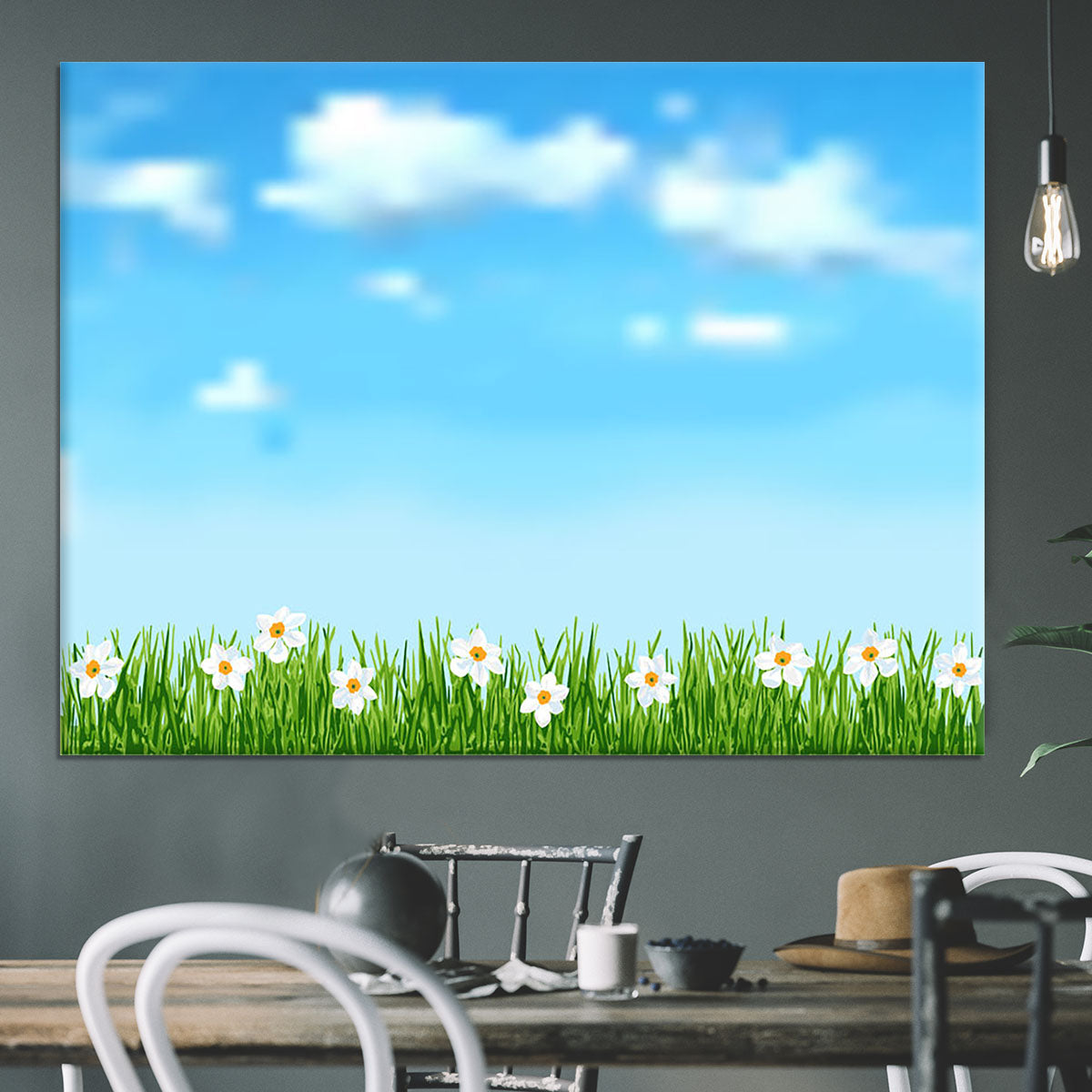 Background with grass and white flowers Canvas Print or Poster - Canvas Art Rocks - 3