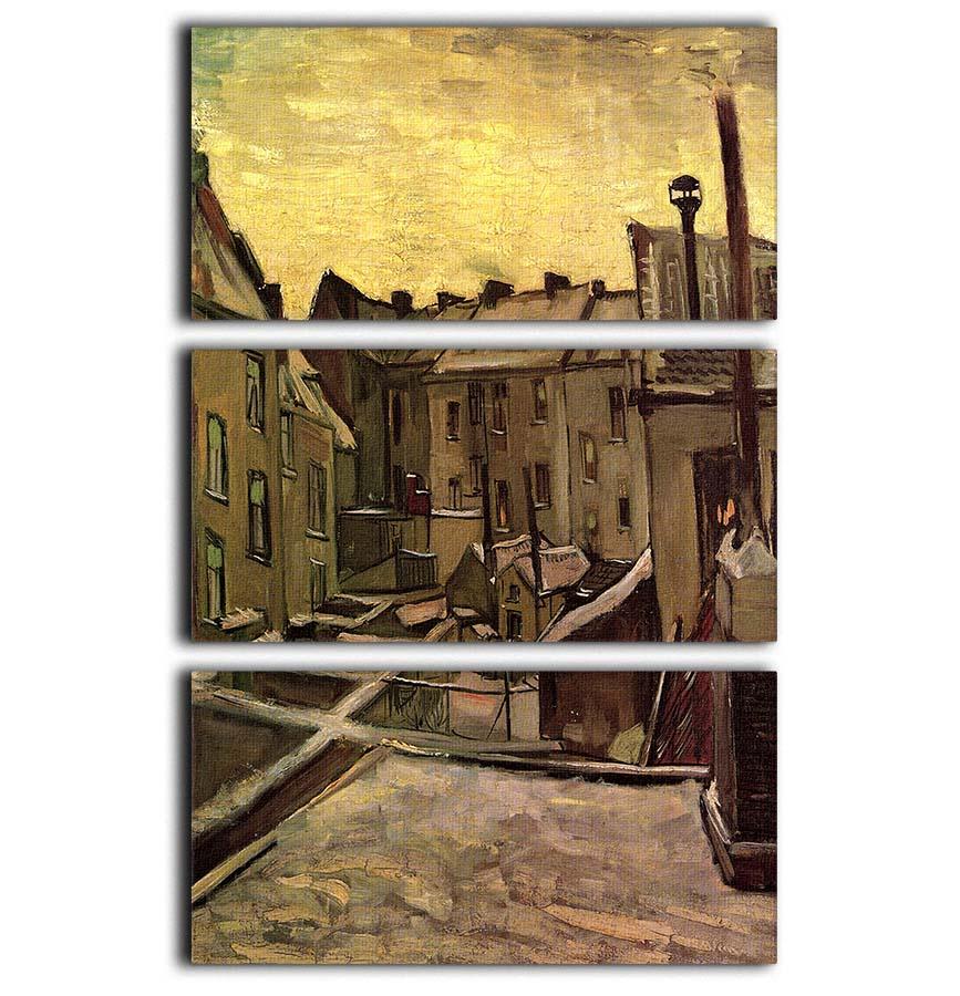 Backyards of Old Houses in Antwerp in the Snow by Van Gogh 3 Split Panel Canvas Print - Canvas Art Rocks - 1