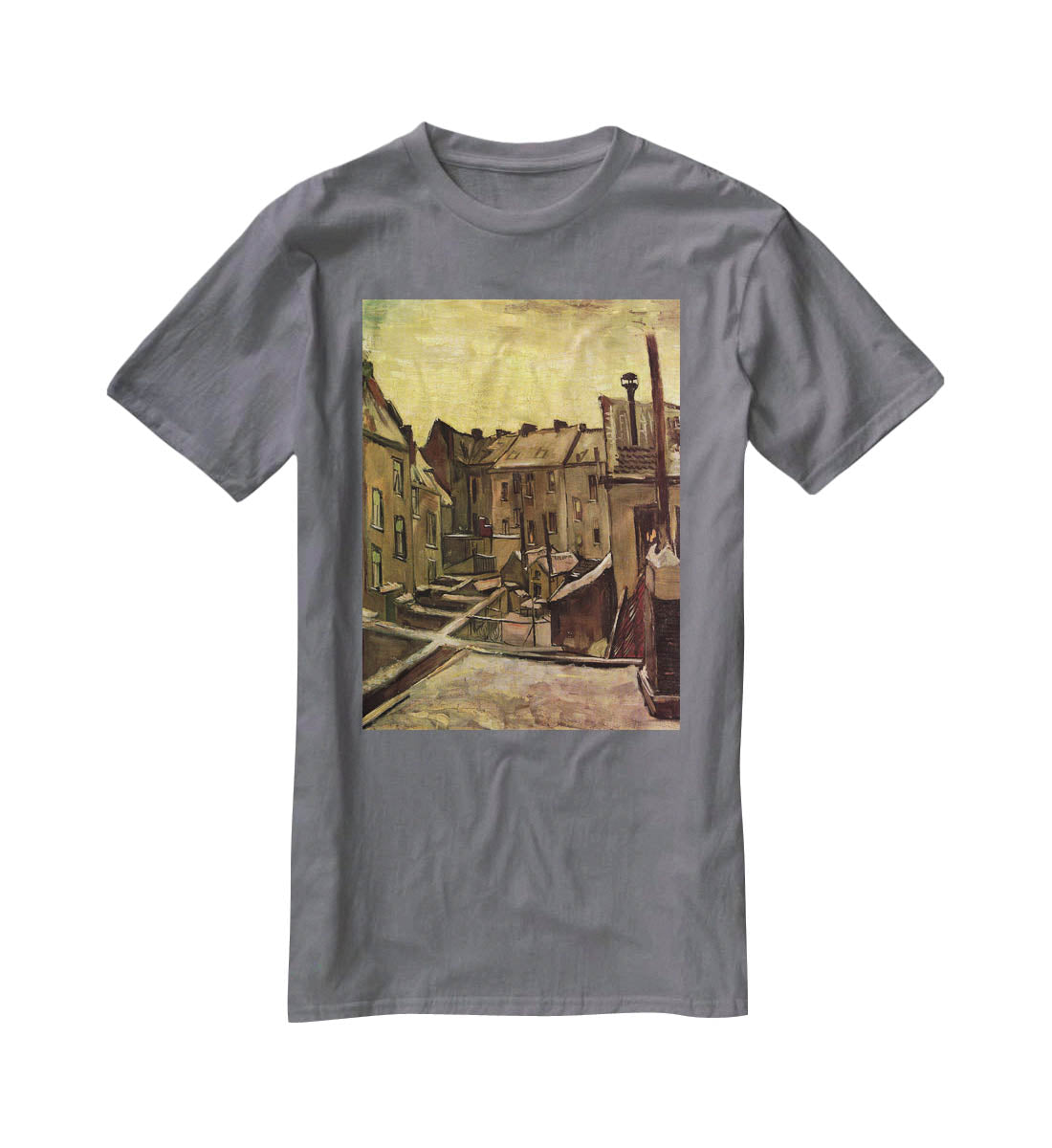 Backyards of Old Houses in Antwerp in the Snow by Van Gogh T-Shirt - Canvas Art Rocks - 3