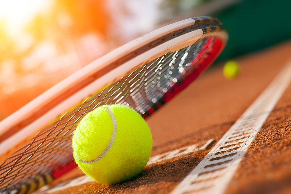 Ball on a tennis court Wall Mural Wallpaper - Canvas Art Rocks - 1