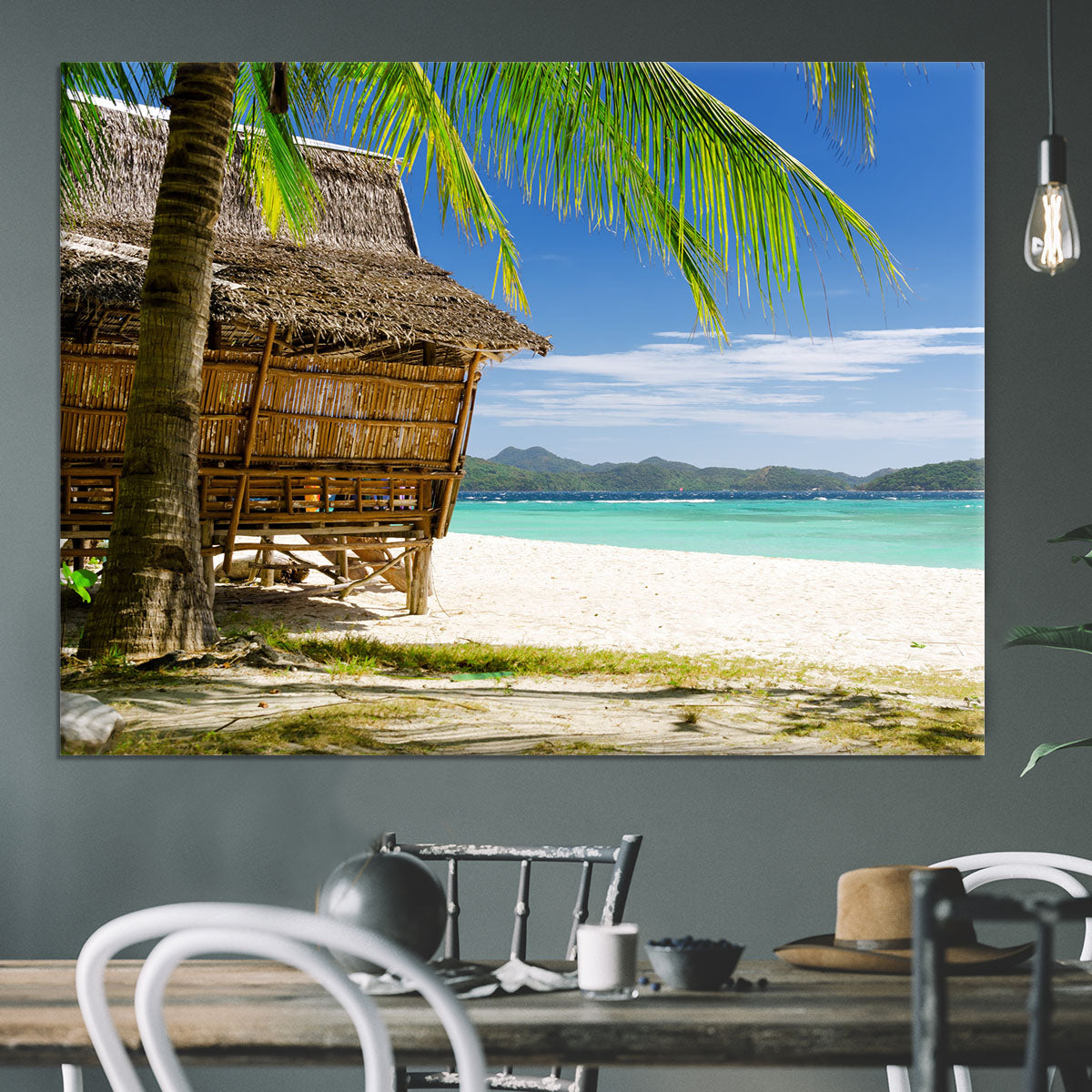 Bamboo hut on a tropical beach Canvas Print or Poster - Canvas Art Rocks - 3