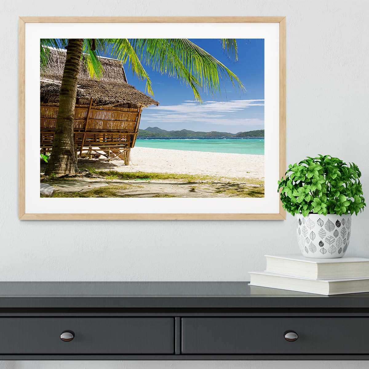 Bamboo hut on a tropical beach Framed Print - Canvas Art Rocks - 3