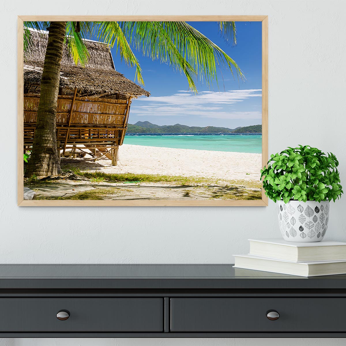 Bamboo hut on a tropical beach Framed Print - Canvas Art Rocks - 4