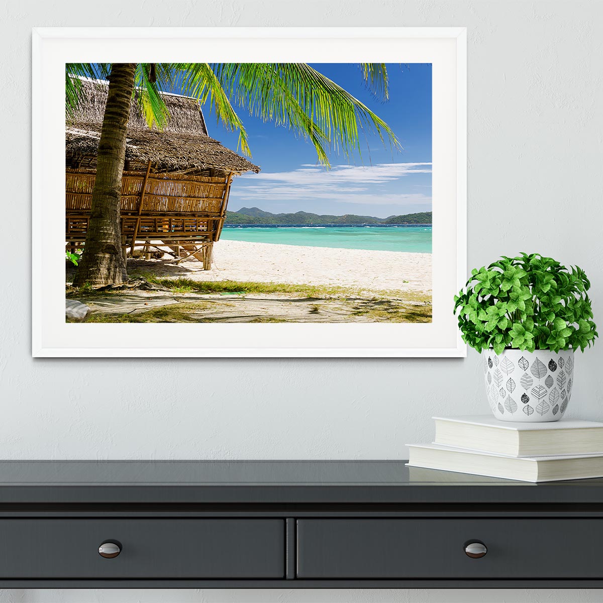 Bamboo hut on a tropical beach Framed Print - Canvas Art Rocks - 5