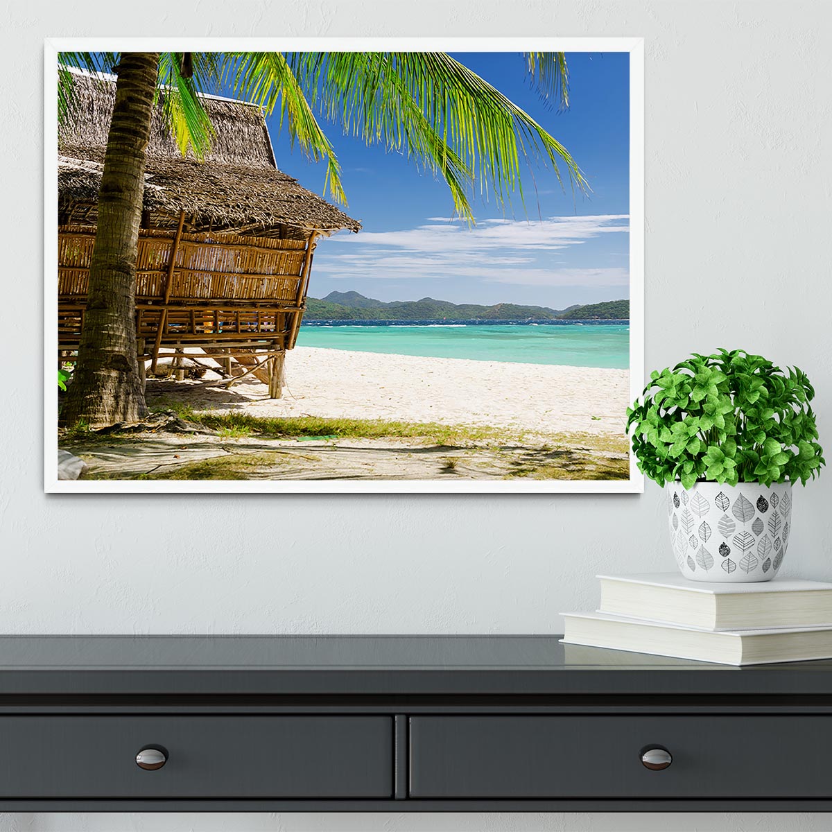 Bamboo hut on a tropical beach Framed Print - Canvas Art Rocks -6