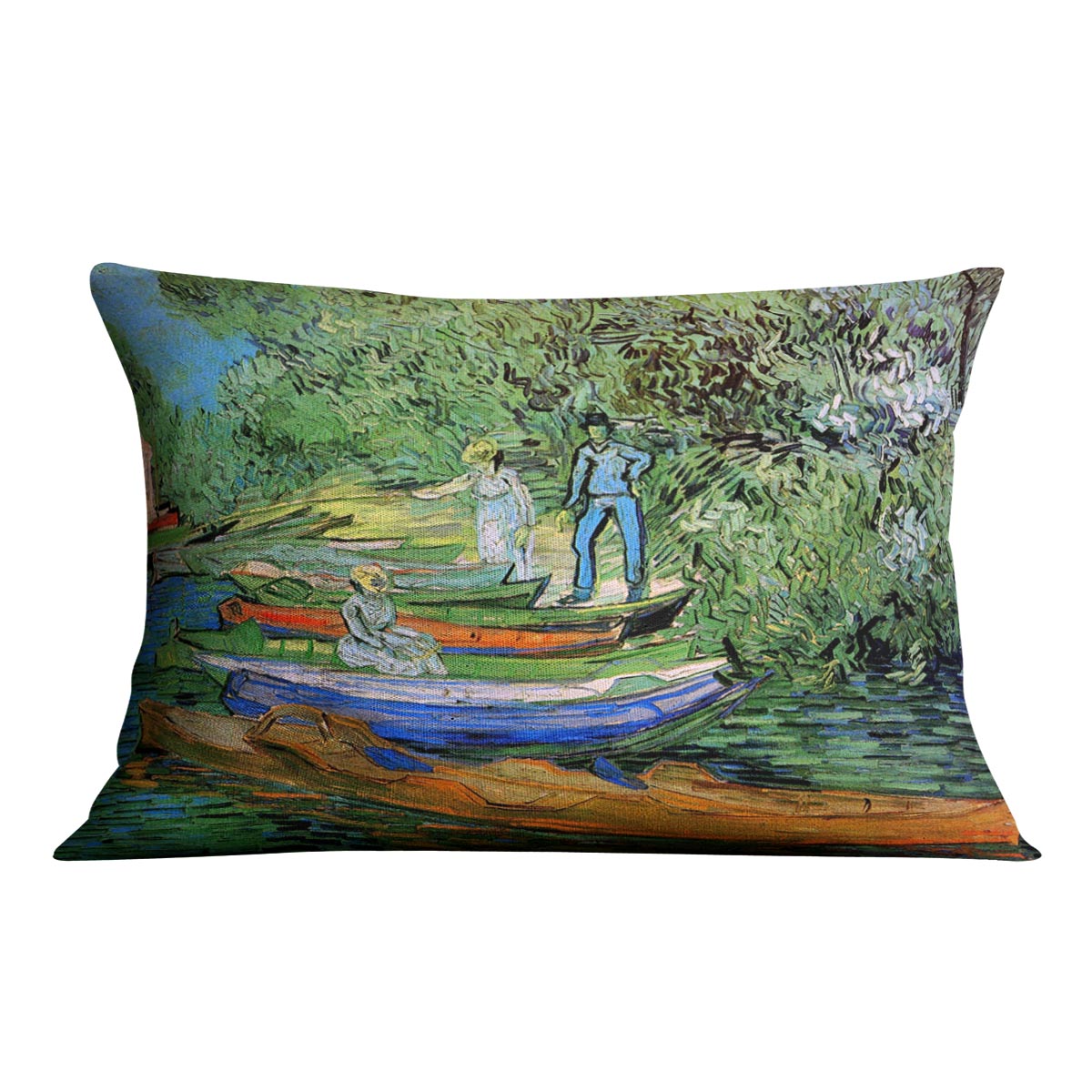 Bank of the Oise at Auvers by Van Gogh Cushion