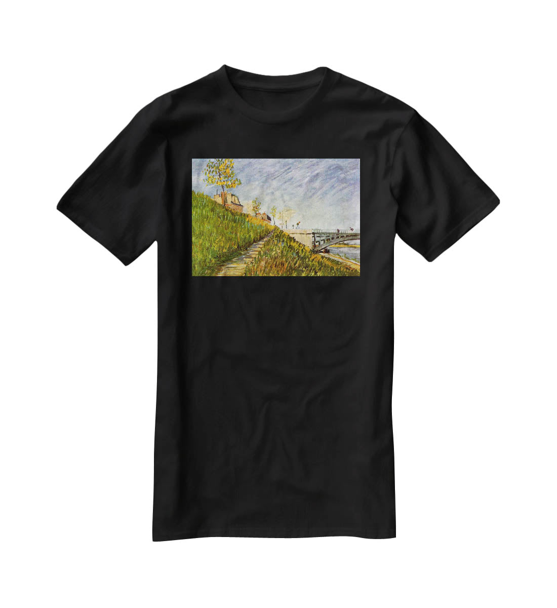 Banks of the Seine with Pont de Clichy by Van Gogh T-Shirt - Canvas Art Rocks - 1