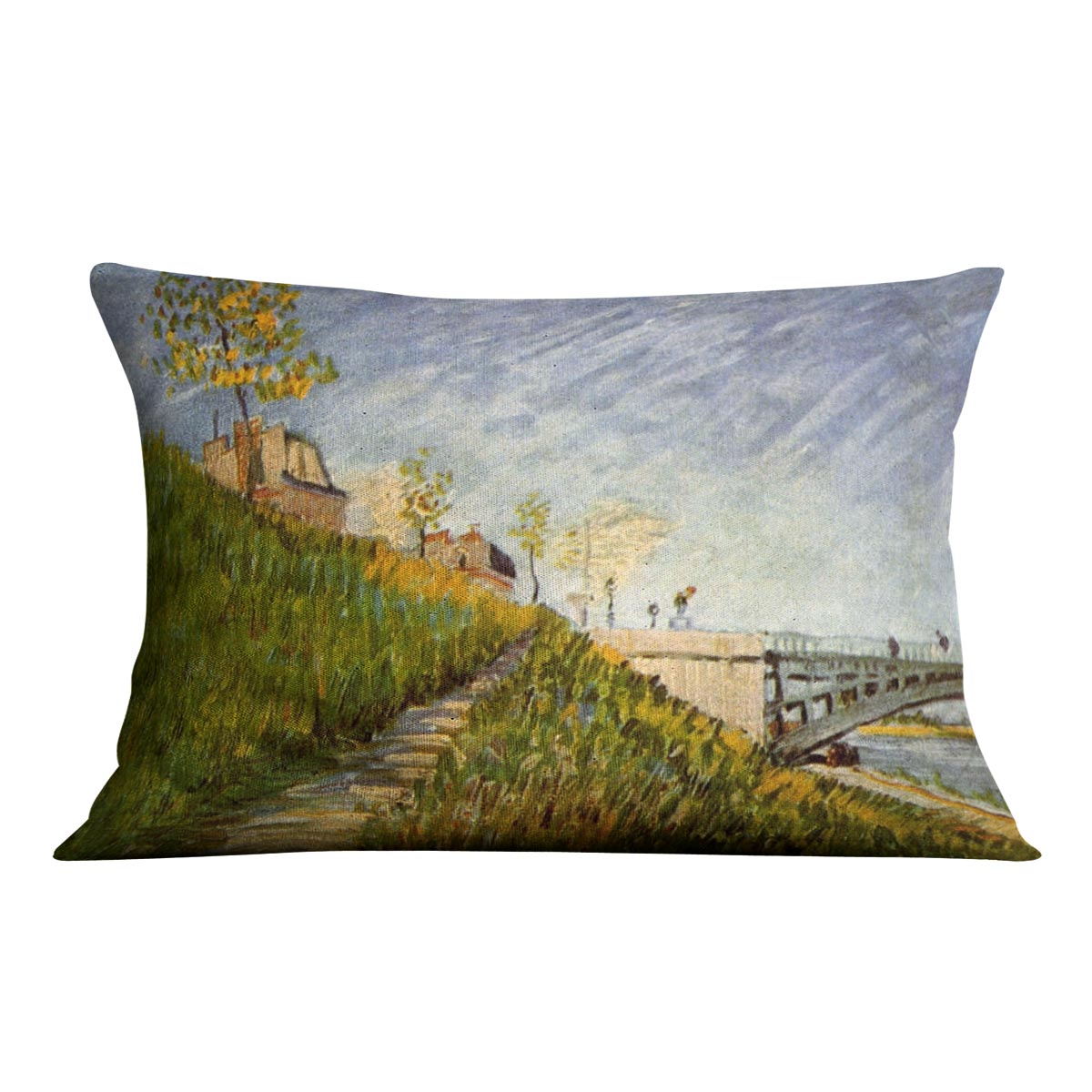 Banks of the Seine with Pont de Clichy by Van Gogh Cushion