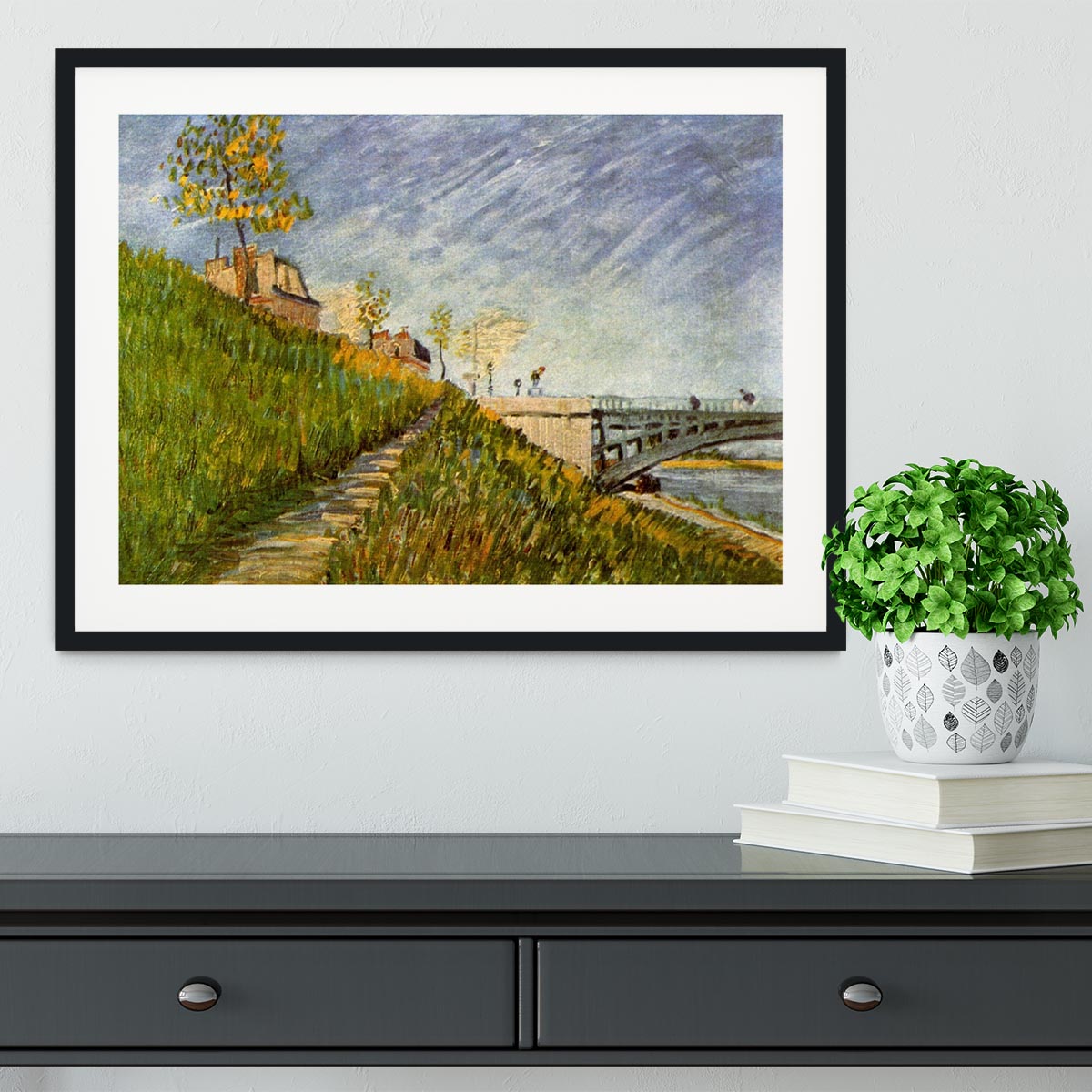 Banks of the Seine with Pont de Clichy by Van Gogh Framed Print - Canvas Art Rocks - 1