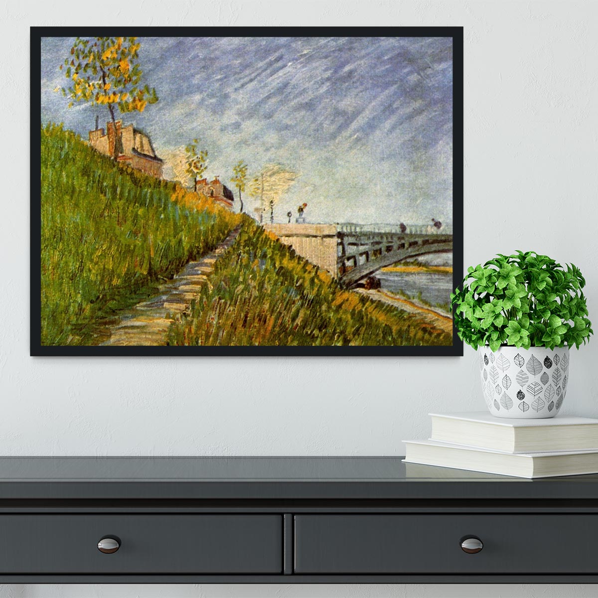 Banks of the Seine with Pont de Clichy by Van Gogh Framed Print - Canvas Art Rocks - 2