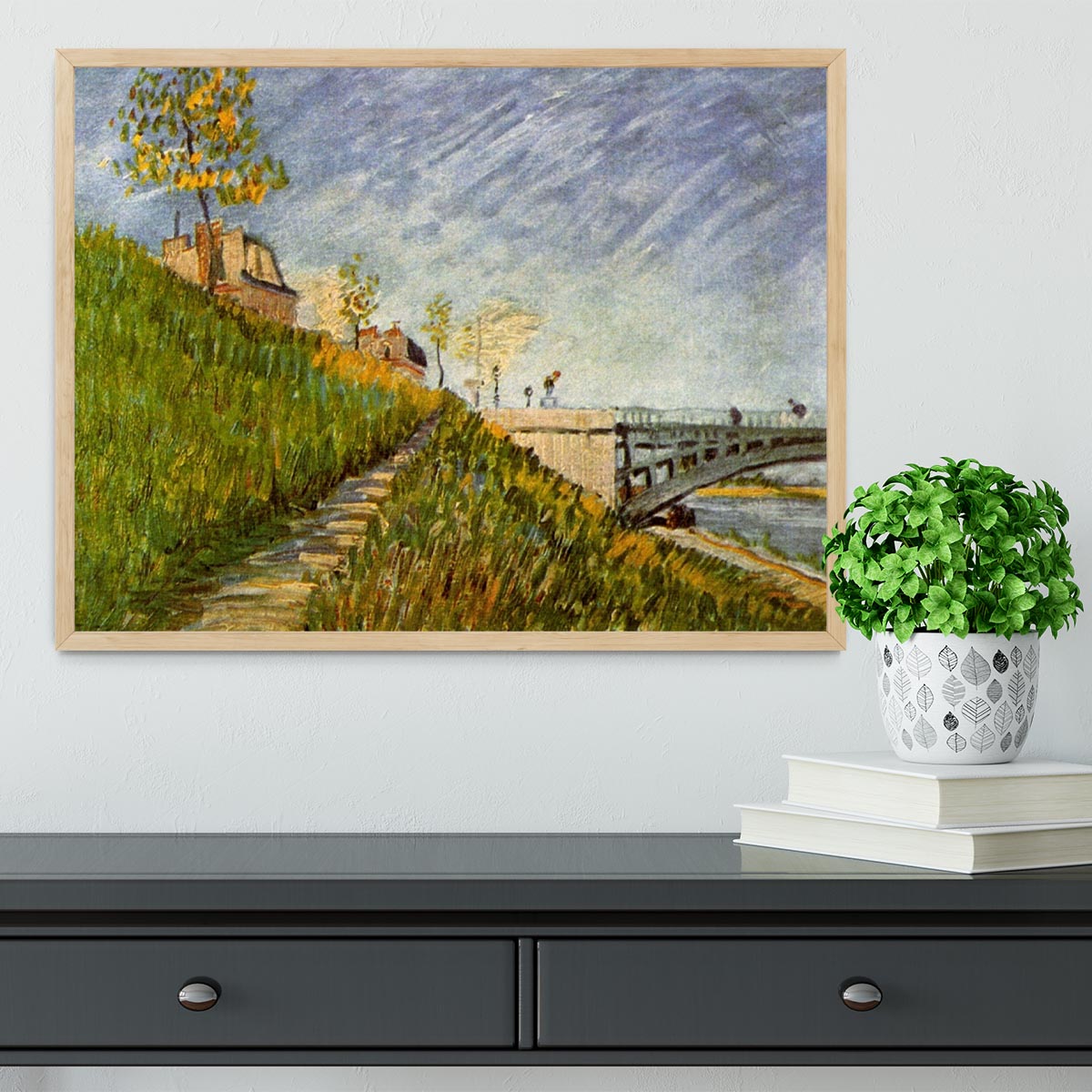 Banks of the Seine with Pont de Clichy by Van Gogh Framed Print - Canvas Art Rocks - 4