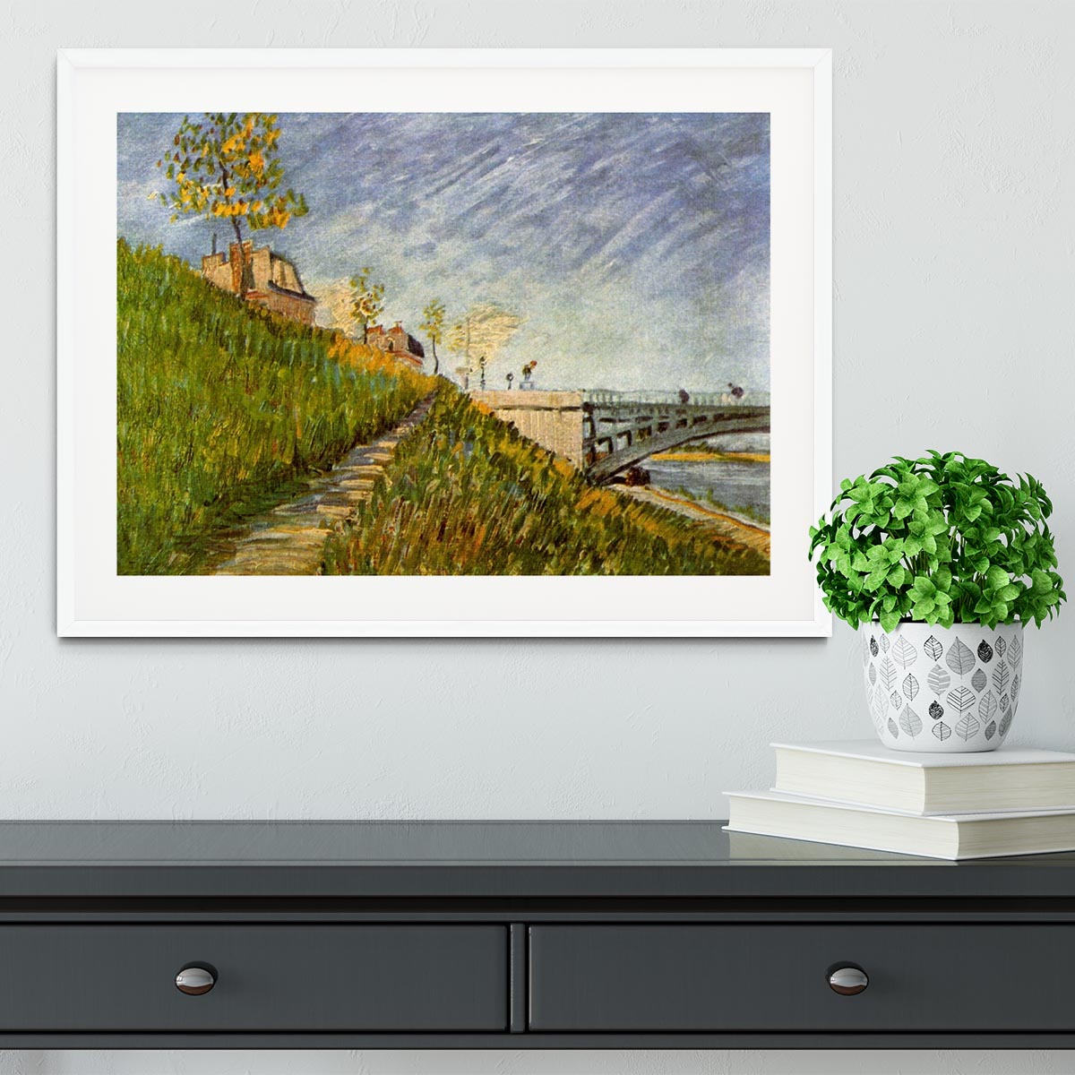 Banks of the Seine with Pont de Clichy by Van Gogh Framed Print - Canvas Art Rocks - 5