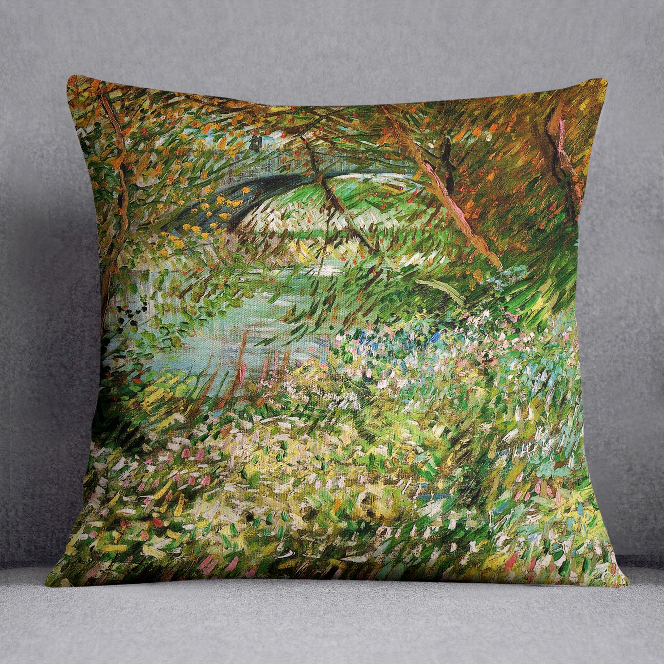 Banks of the Seine with Pont de Clichy in the Spring by Van Gogh Cushion