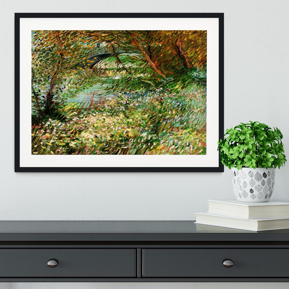 Banks of the Seine with Pont de Clichy in the Spring by Van Gogh Framed Print - Canvas Art Rocks - 1