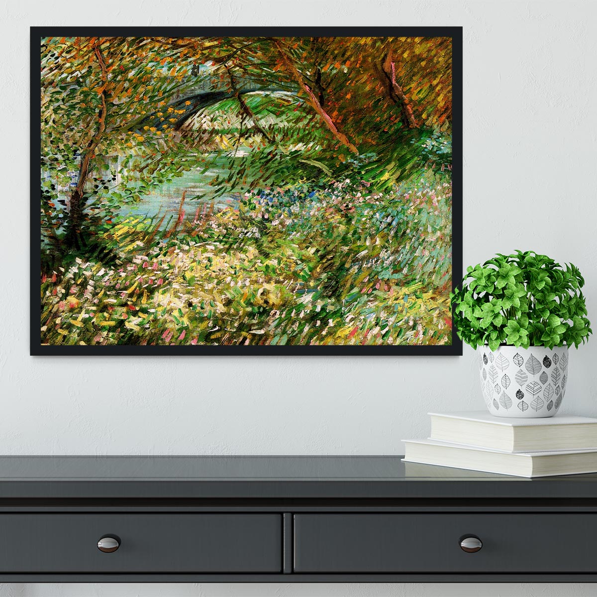 Banks of the Seine with Pont de Clichy in the Spring by Van Gogh Framed Print - Canvas Art Rocks - 2