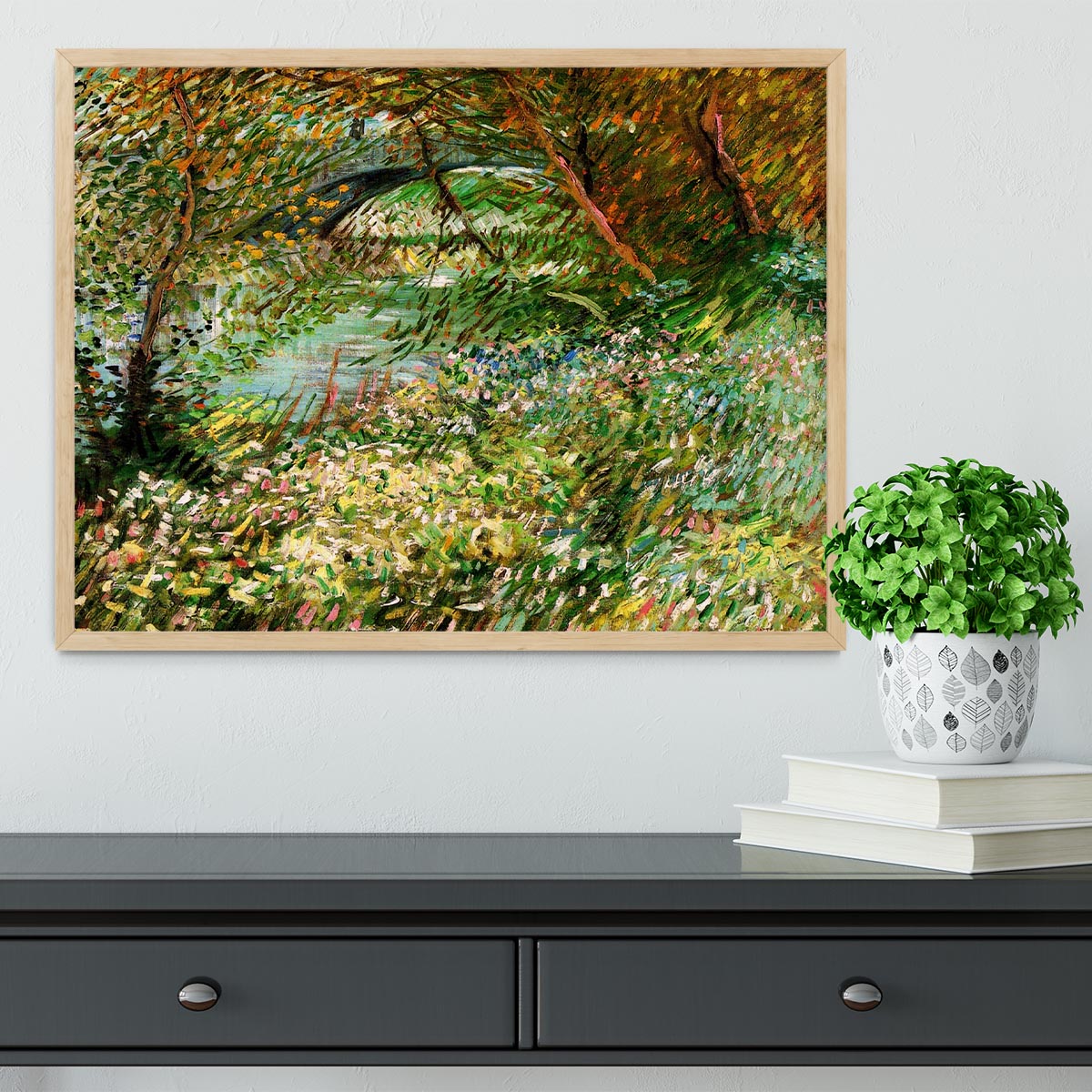 Banks of the Seine with Pont de Clichy in the Spring by Van Gogh Framed Print - Canvas Art Rocks - 4