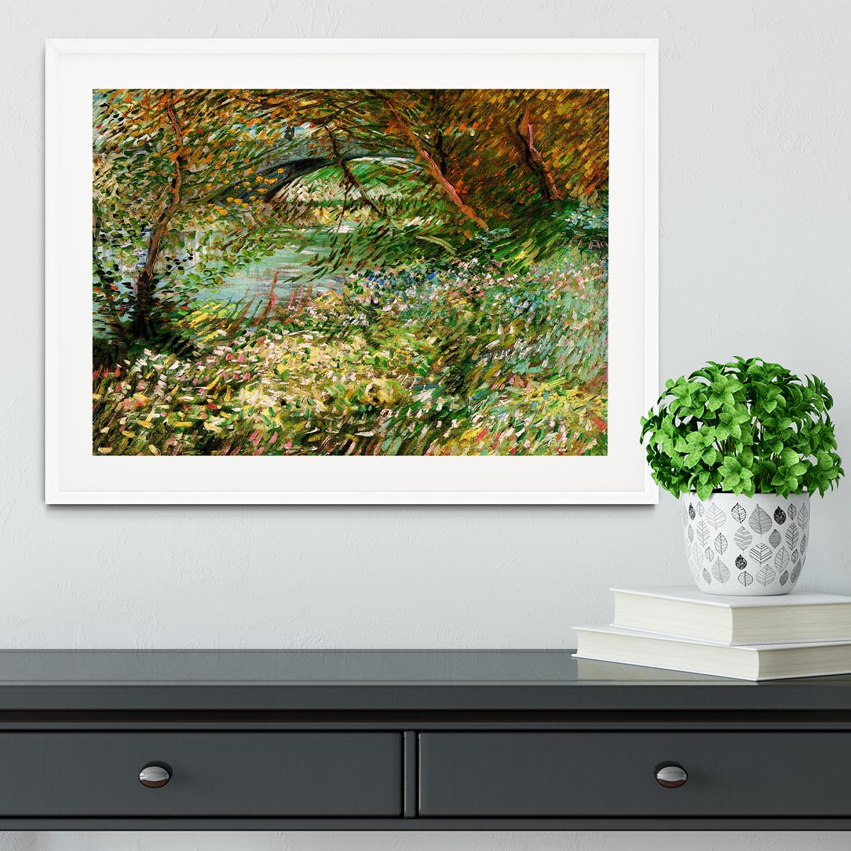 Banks of the Seine with Pont de Clichy in the Spring by Van Gogh Framed Print - Canvas Art Rocks - 5