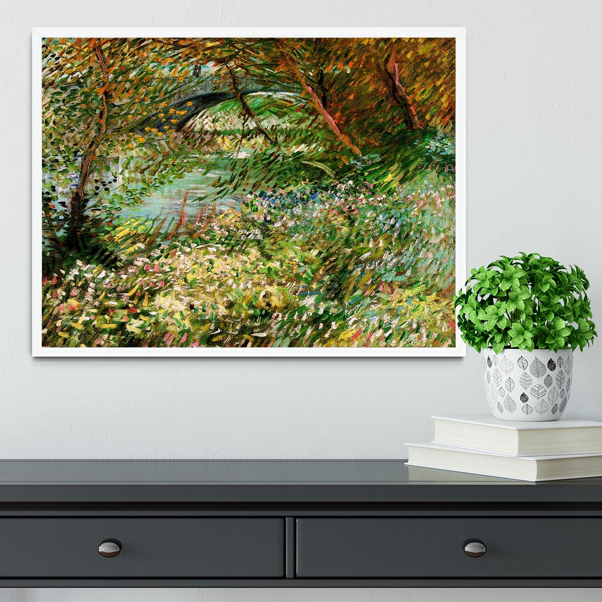 Banks of the Seine with Pont de Clichy in the Spring by Van Gogh Framed Print - Canvas Art Rocks -6