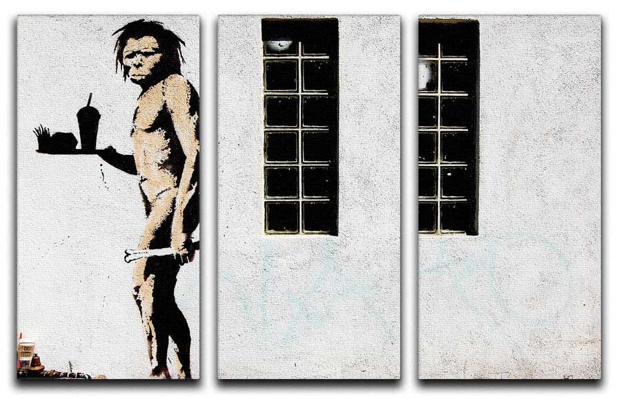 Banksy Caveman Takeaway Split-Panel Canvas Print - Canvas Art Rocks
