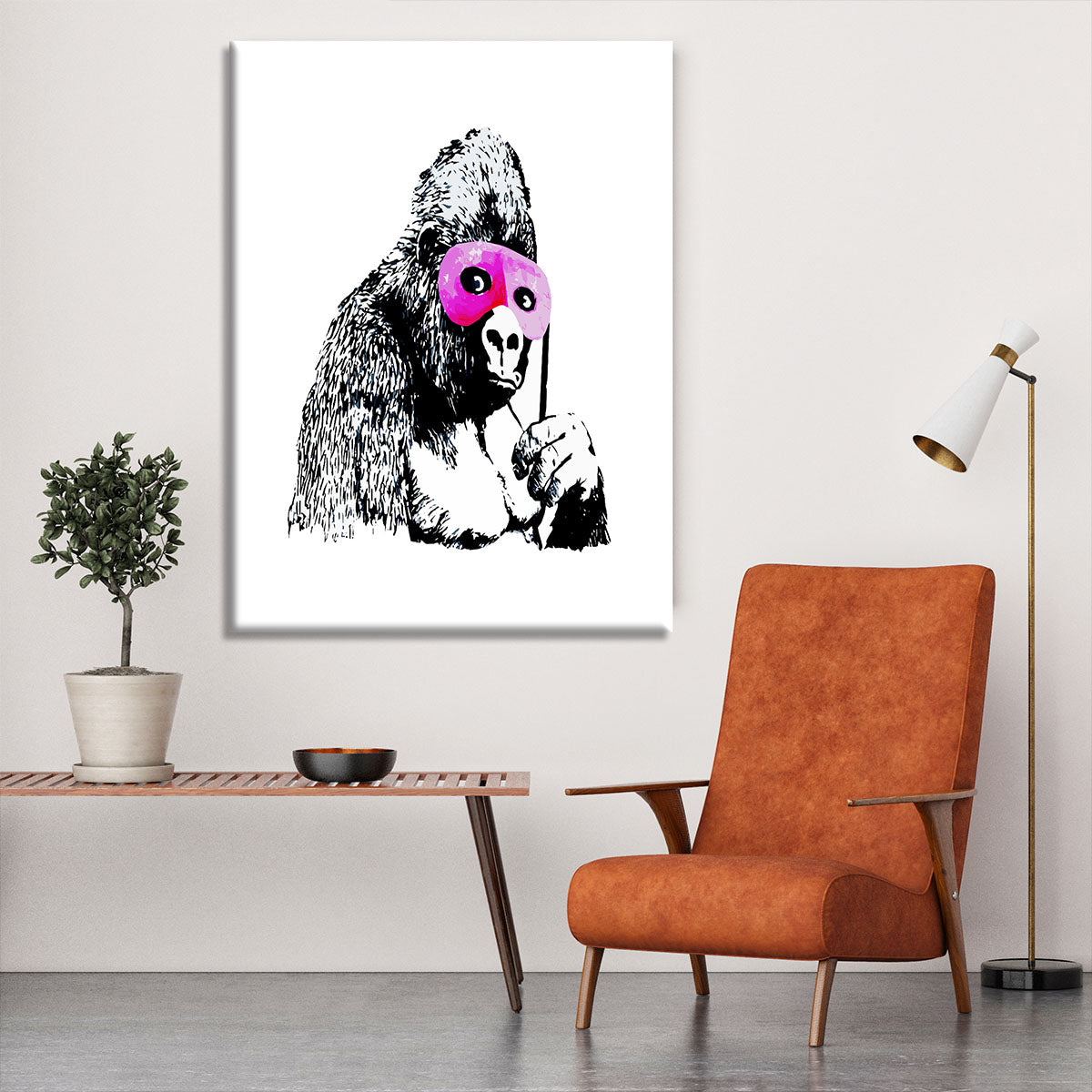 Banksy Gorilla in Pink Mask Canvas Print or Poster