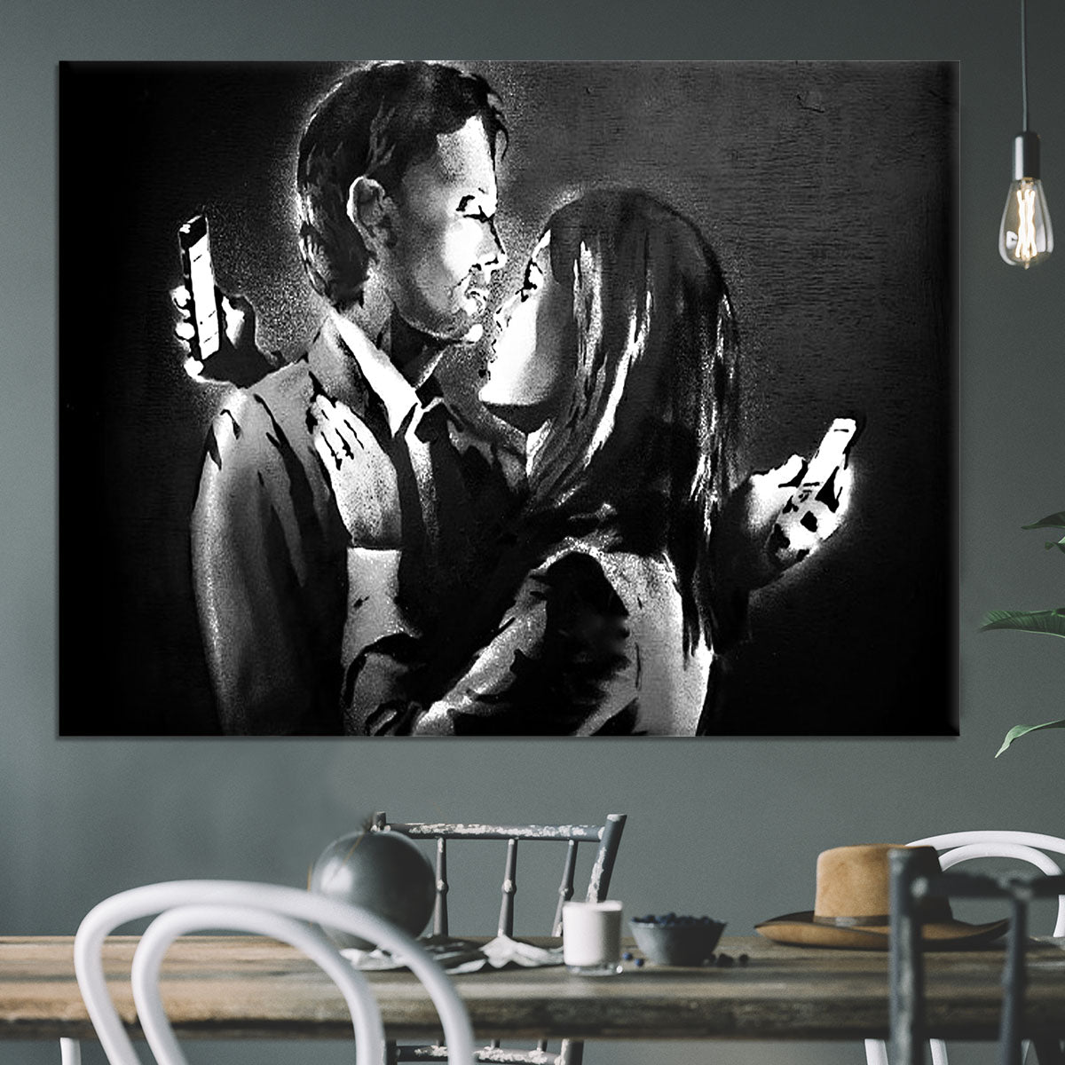 Banksy Mobile Lovers Canvas Print or Poster