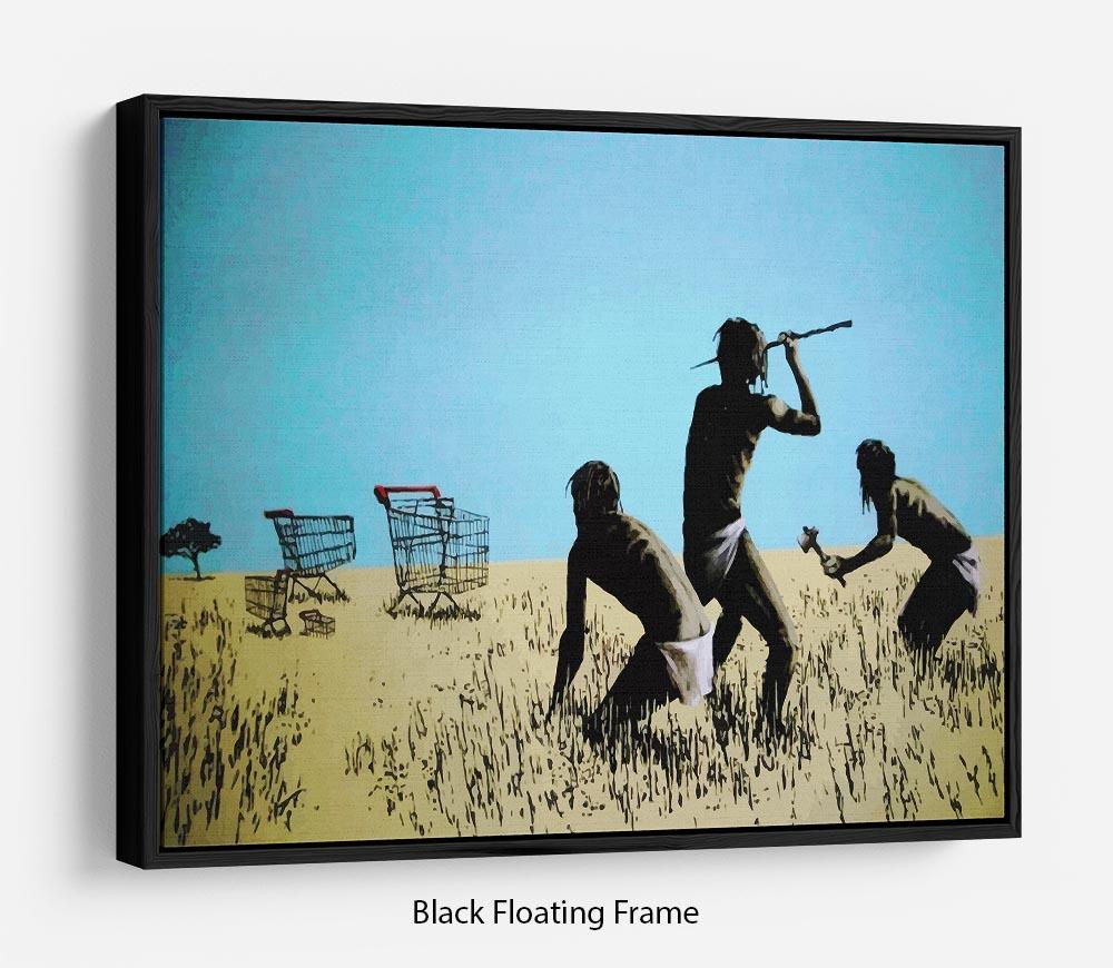 Banksy Aborigine Hunters Floating Frame Canvas
