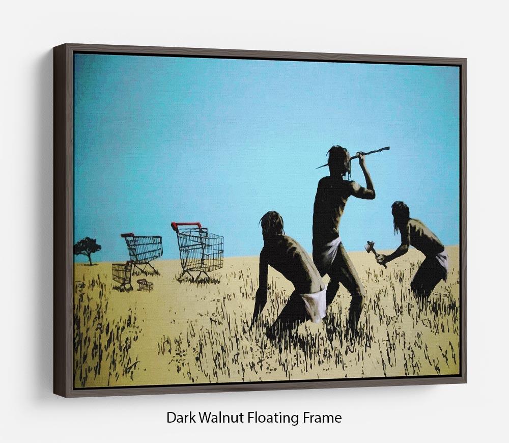 Banksy Aborigine Hunters Floating Frame Canvas