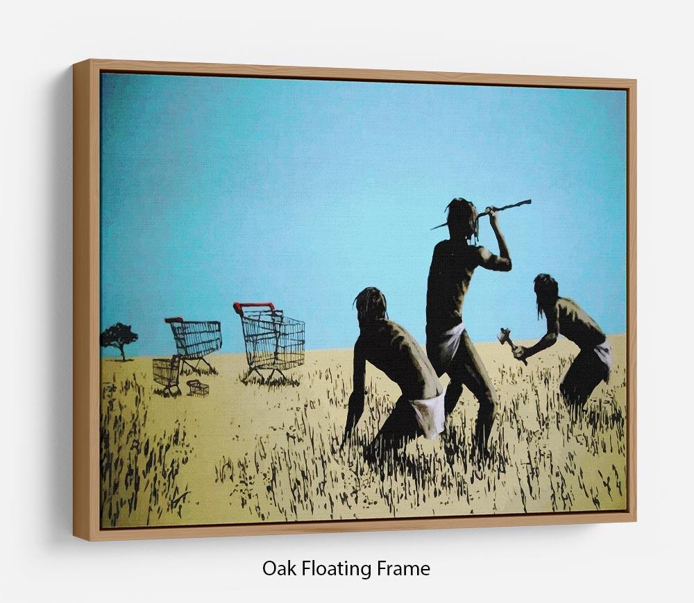 Banksy Aborigine Hunters Floating Frame Canvas