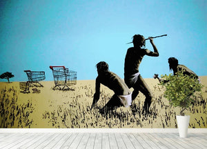 Banksy Aborigine Hunters Wall Mural Wallpaper - Canvas Art Rocks - 4