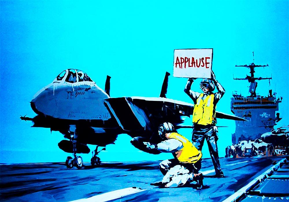 Banksy Aircraft Carrier Applause Wall Mural Wallpaper - Canvas Art Rocks - 1