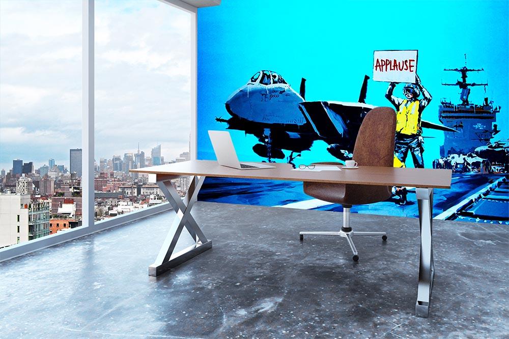 Banksy Aircraft Carrier Applause Wall Mural Wallpaper - Canvas Art Rocks - 3