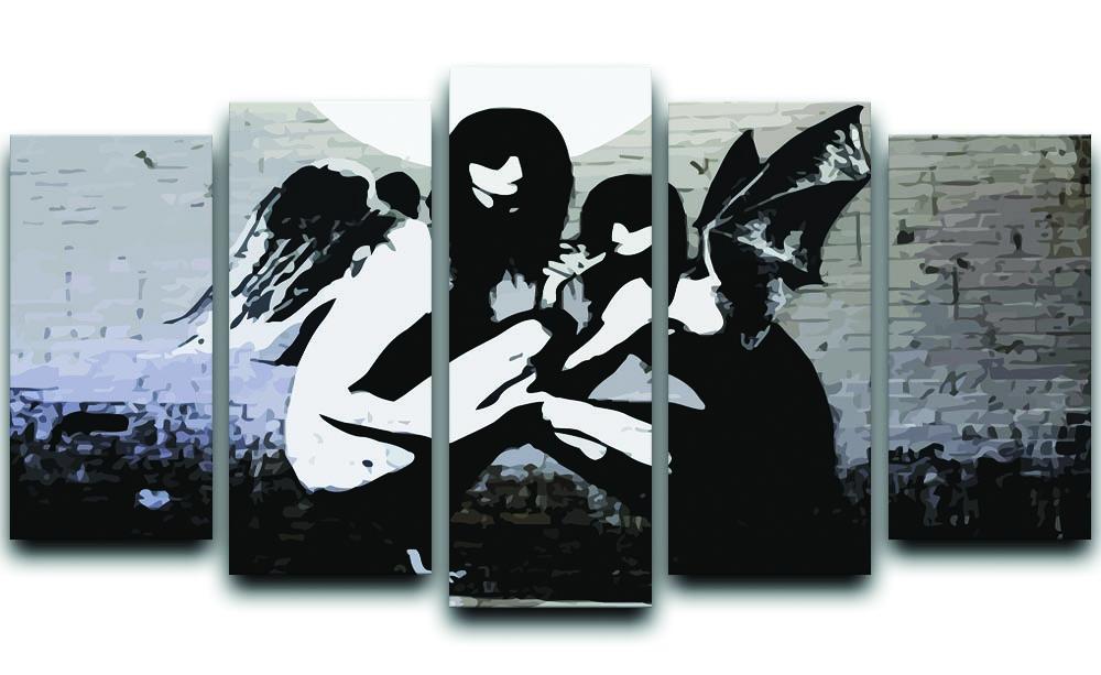 Banksy Angels In Moonlight 5 Split Panel Canvas  - Canvas Art Rocks - 1