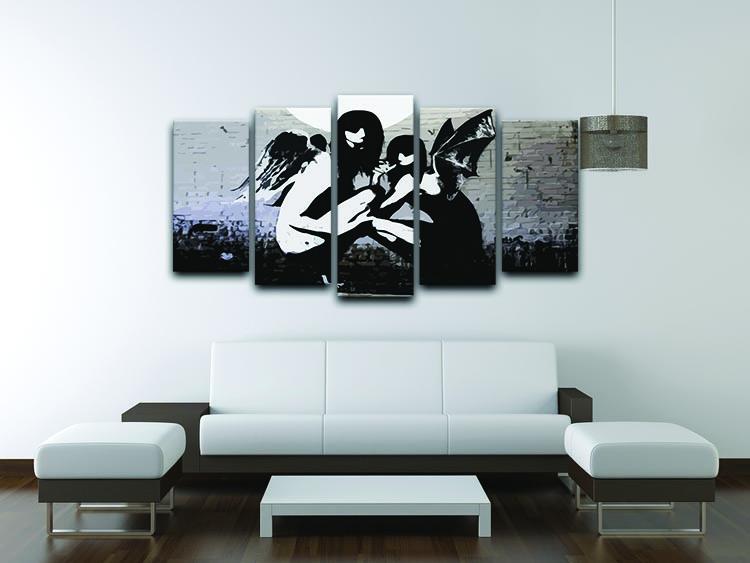 Banksy Angels In Moonlight 5 Split Panel Canvas - Canvas Art Rocks - 3