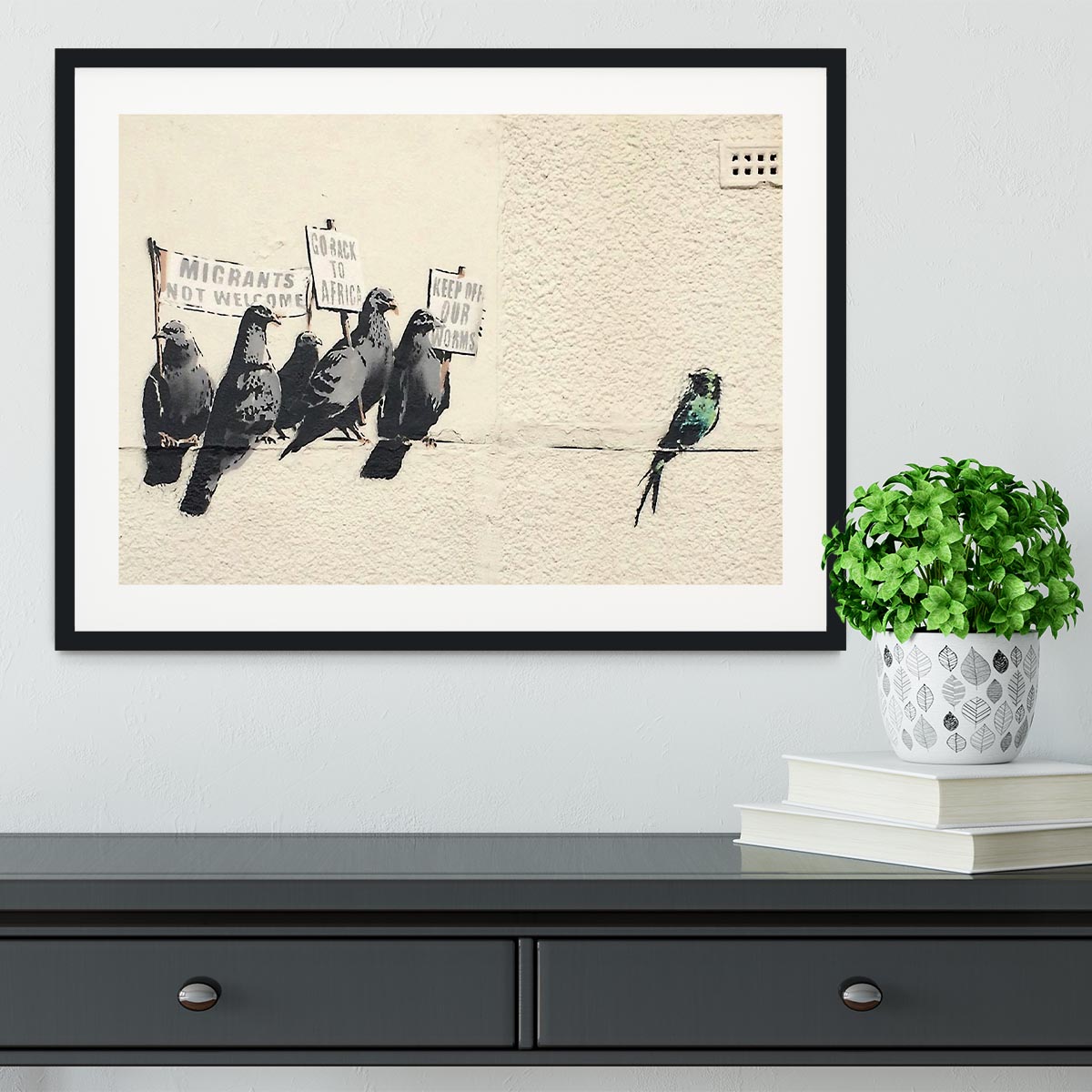 Banksy Anti-Immigration Birds Framed Print - Canvas Art Rocks - 1