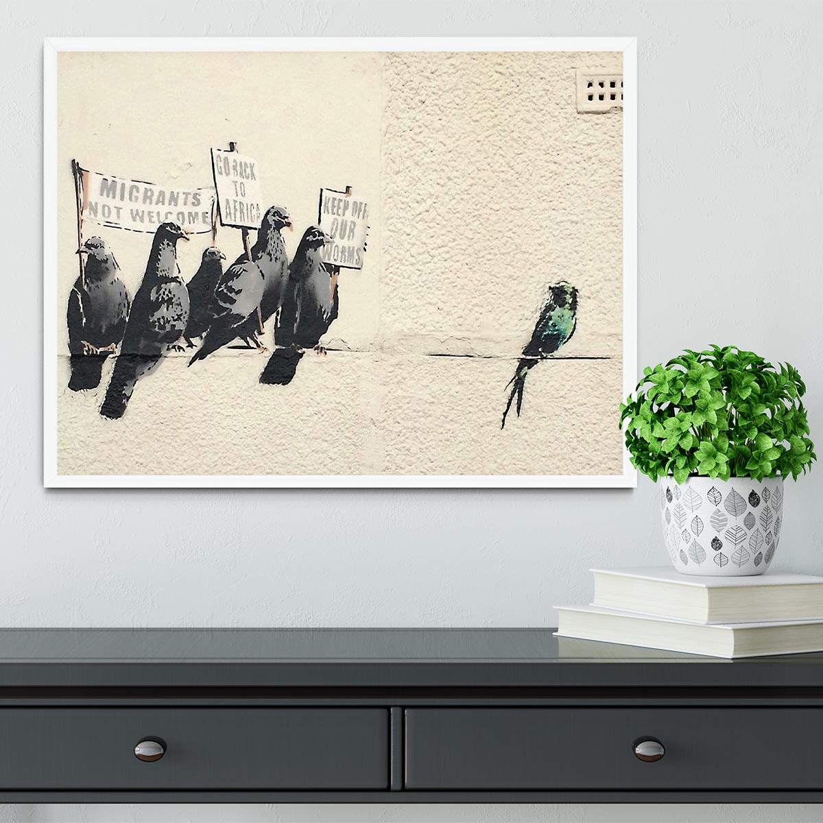 Banksy Anti-Immigration Birds Framed Print - Canvas Art Rocks -6